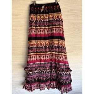 NWT Chelsea & Theodore Long Vibrant Geometric & Floral Print  Long Skirt Large